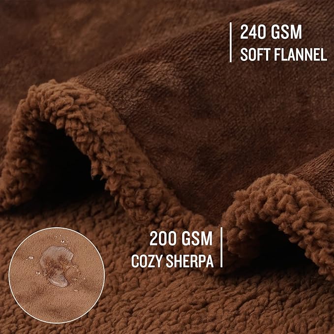 Luciphia Waterproof Bed Blanket Washable,Soft Sherpa Fleece Puppy Reversible Throw Blankets for Small Dog Cat, Furniture Cover Protector Couch Bed from Liquid Pee and Pet Fur, Coffee, 40" x 28"