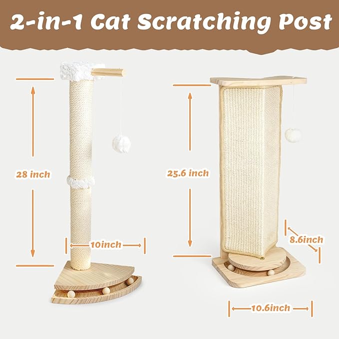Couch Cat Corner Scratcher with Interactive Ball Toys for Cat, Replaceable Sisal Scratch Pad, Kitten Wall Scratcher for Couch, Wall Furniture Protector 25''
