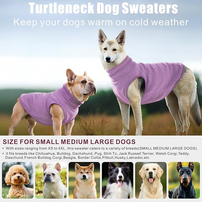 Mosucoirl Dog Sweaters Pet Pullover,Turtleneck Doggy Sweatshirt for Extra Large Dogs Thick Warm Dog Clothes Fleece Soft Winter Puppy Hoodies Outfit for Small Medium Large Dogs XS-4XL (Purple, XS)