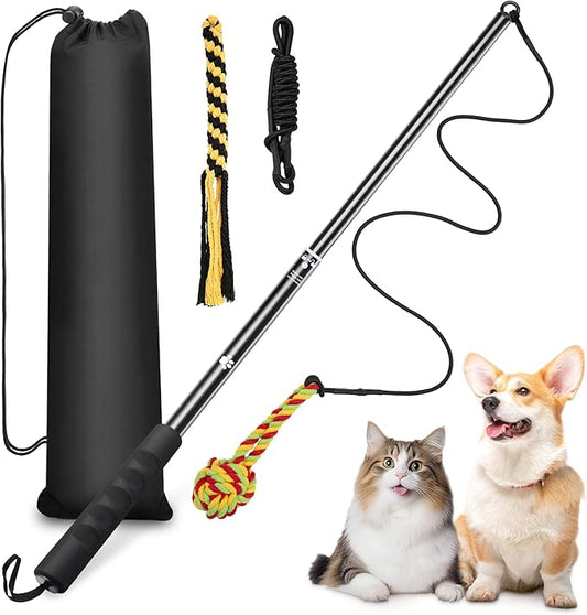Flirt Pole for Dogs, Retractable Teasing Stick with Lure, Interactive Dog Toy for Outdoor Training Play Exercise, Flirt Stick for Puppy Small Medium Dogs