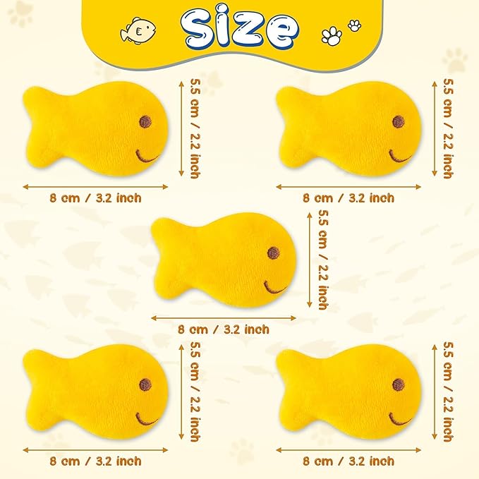 L1rabe Goldfish Cracker Catnip Stuffed Toys - Christmas Winter Gifts 5Pcs Goldfish Organic Cat Toys Funny Yellow Indoor Cats Chew Bite Teething Tools Kittens Birthday Gifts Interactive Pet Supplies