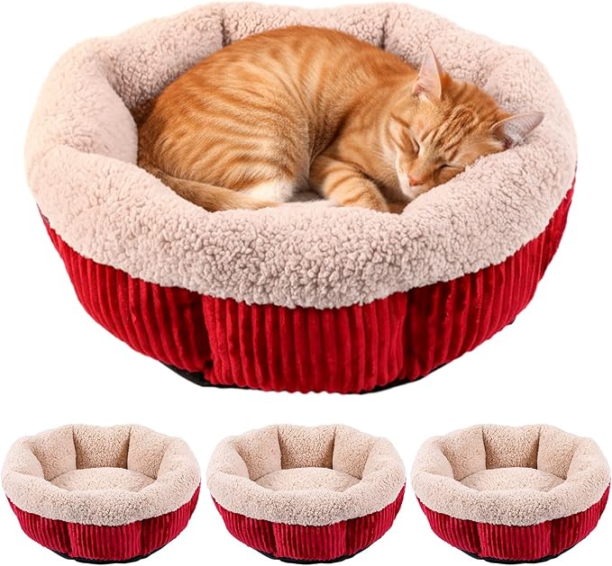 4 Packs Round Donut Cat Beds 20in Soft Plush Pet Beds Washable Calming Pet Sleep Cushions for Cat, Small Dogs, Puppy, Kitten