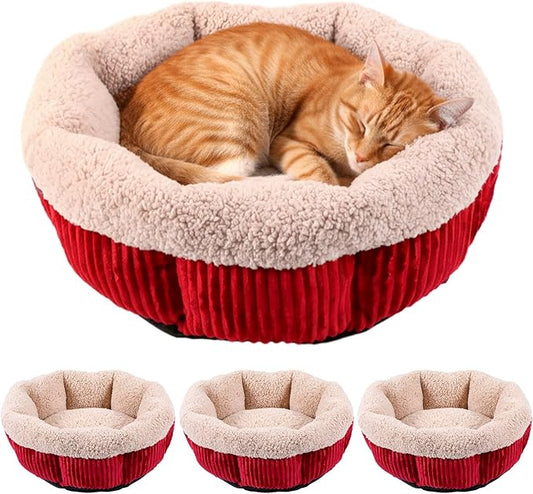 4 Packs Round Donut Cat Beds 20in Soft Plush Pet Beds Washable Calming Pet Sleep Cushions for Cat, Small Dogs, Puppy, Kitten