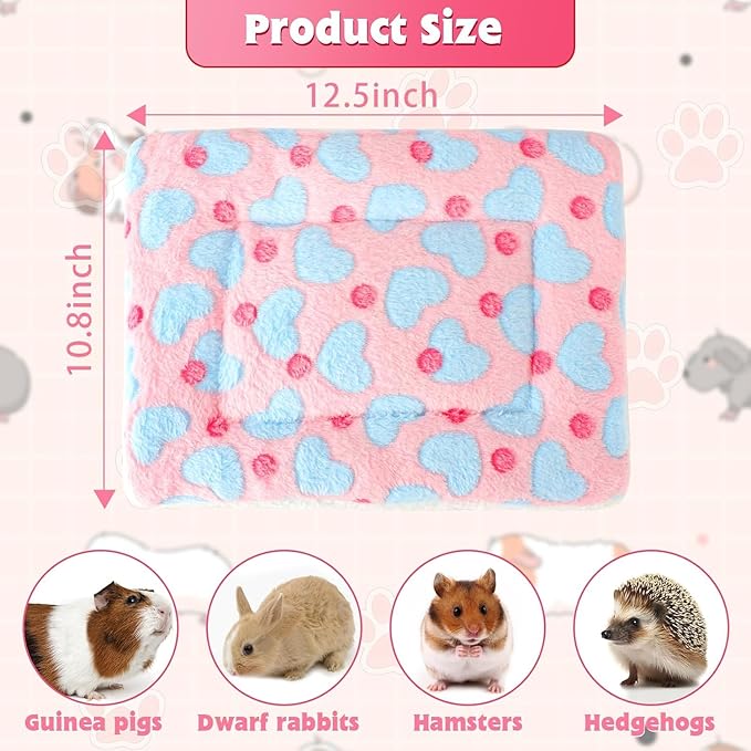 YUEPET 5 Pack Warm Guinea Pig Bed Pads Soft Guinea Pig Sleeping Mats Washable Small Animal Bedding Cage Liners for Indoor Bunny Hamster Squirrel Hedgehog Chinchilla Ferret Heart Pattern（12.5''*10.8''）