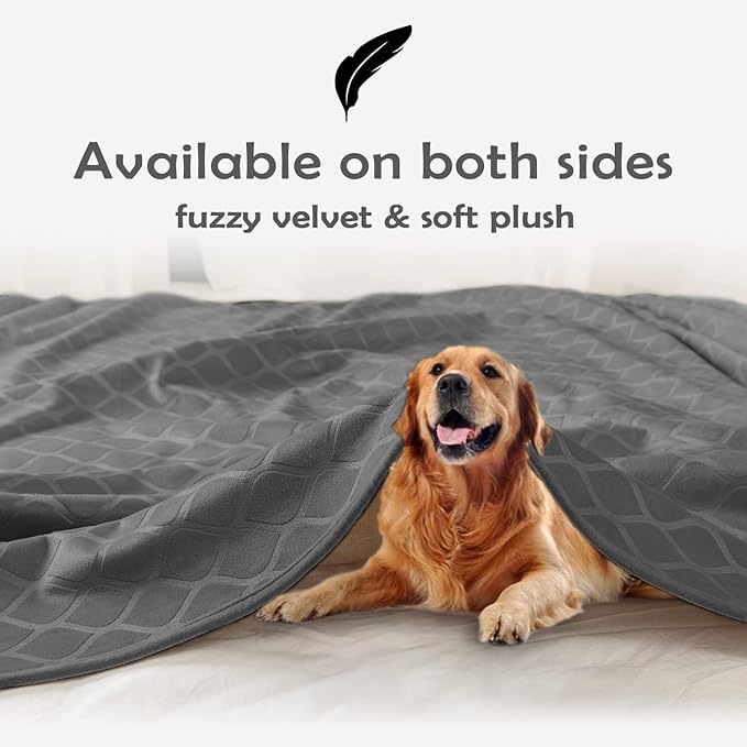 fuguitex Waterproof Dog Blanket Bed Cover Dog Crystal Velvet Moroccan Fuzzy Cozy Plush Pet Blanket Throw Blanket for Couch Sofa(82 * 102 inch, Dark Grey+Beige)