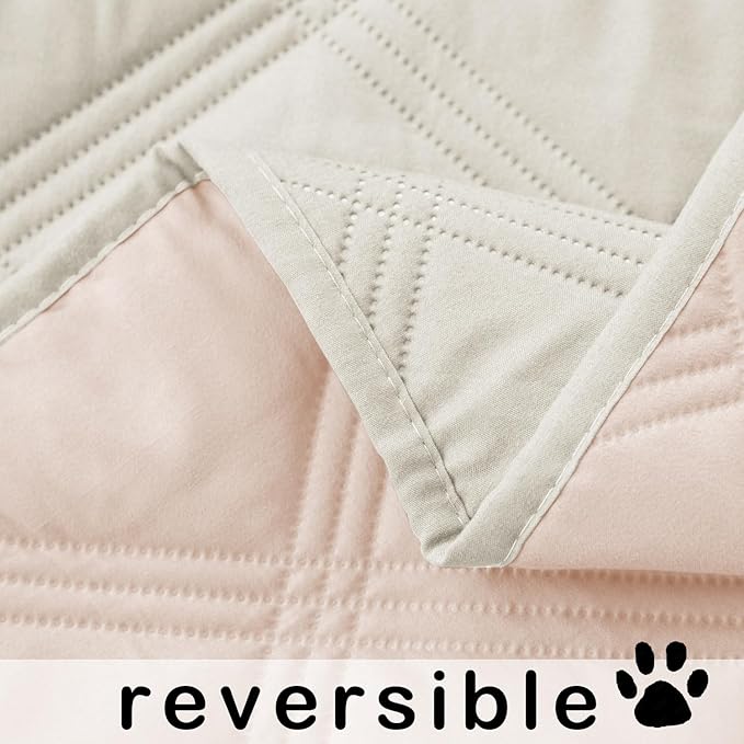 fuguitex Waterproof Dog Blanket Reversible for Small Dogs Resistant Leakproof Washable Couch Cushion Bed Protector Cover for Indoor Furniture Pet Friendly（82"*82",Baby Pink+Cream