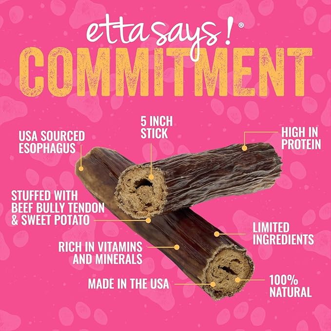 etta says! Esophonormous Esophagus Stuffed Bully Sticks for Dogs - Made in The USA with All Natural, Limited Ingredients - High Protein Dog Chew - 5", 5 Packs