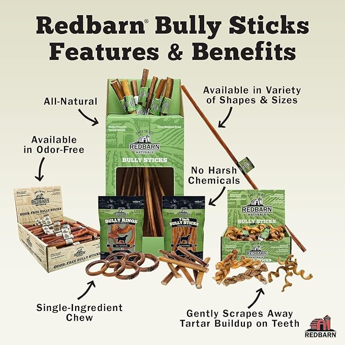 Redbarn Pet Products All Natural 5-8" Braided Bully Sticks for Small & Large Dogs - Healthy Long Lasting Beef Chews Variety Party Pack - Single Ingredient Low Odor Rawhide Free - 8 oz Bag