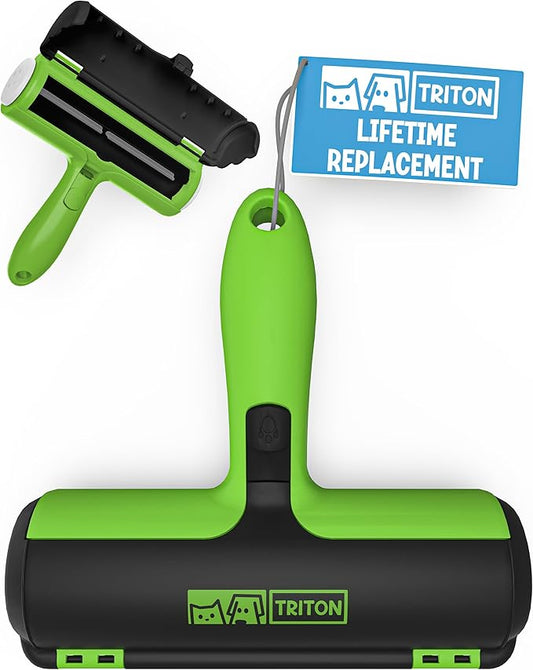 Triton Pet Hair Removal Tool w/Fur Trapping Compartment, 60% Smaller Storage Size, Reusable Shedding Roller, Cat and Dog Hair Remover for Car, Furniture, Carpet, Couch (Green)