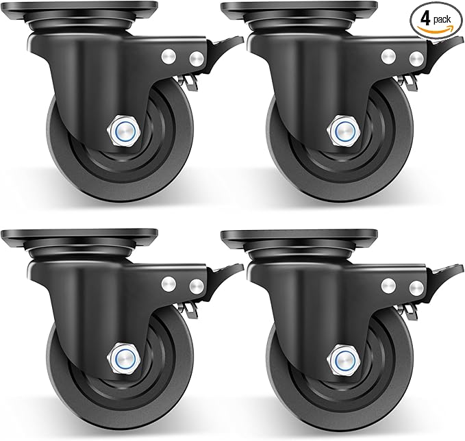 Nefish 4-Inch Heavy Duty Casters Set of 4, Industrial Grade Casters Wheels 7000 LBS, Low Gravity Plate Swivel Caster with Brake, Sturdy & Corrosion-Resistant Nylon Wheels for Industrial, Equipment