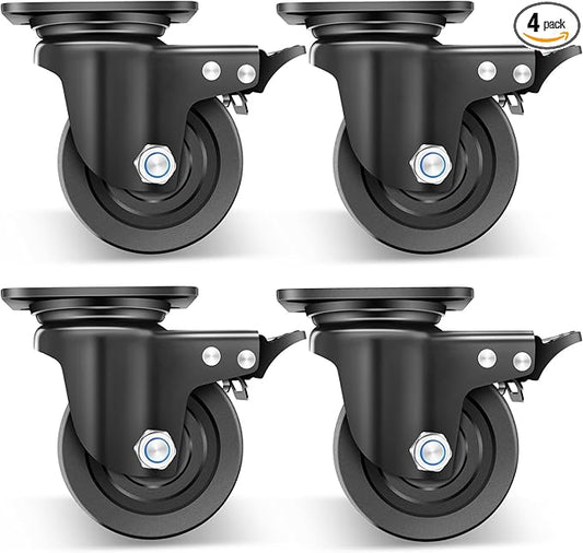 Nefish 4-Inch Heavy Duty Casters Set of 4, Industrial Grade Casters Wheels 7000 LBS, Low Gravity Plate Swivel Caster with Brake, Sturdy & Corrosion-Resistant Nylon Wheels for Industrial, Equipment