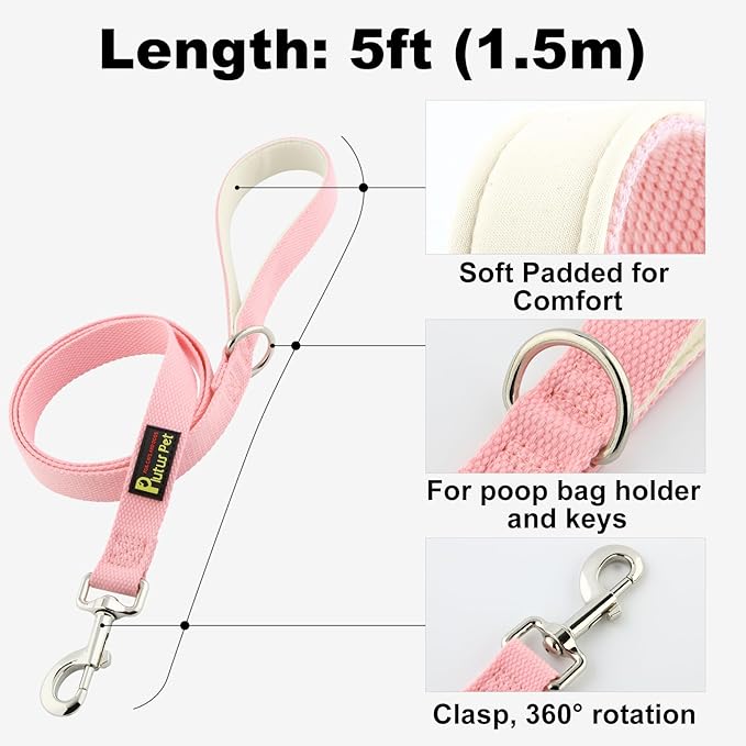 Plutus Pet Cotton Dog Harness and Leash Set, Reflective and Soft Padded, Quick Fit Vest Harness, for Small, Medium and Large Dogs, Pink, S