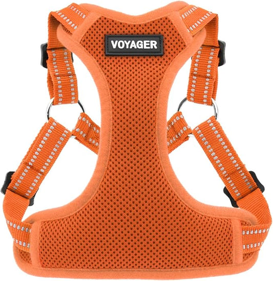 Best Pet Supplies Voyager Mesh Dog Breathable Harness Reflective Stitching, All Weather Adjustable for Walking Training, or Running - Heavy Duty & Durable, Harness (Orange), S