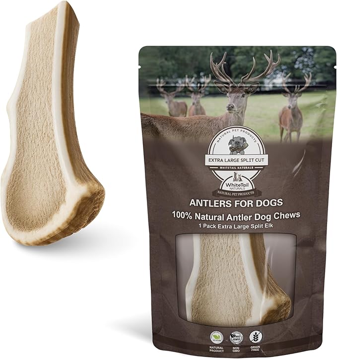 WhiteTail Naturals - Premium Split Elk Antlers for Large Dogs - (Extra Large-1Pack) - Elk Horn Dog Chews - Naturally Shed, Antler Chew Bone - Long Lasting, Crafted in USA