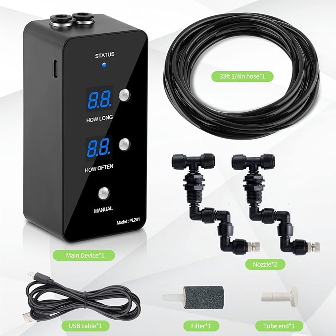 moistenland Reptile Humidifier, Misting System for Terrariums, Automatic with Adjustable Spray Nozzles, Black