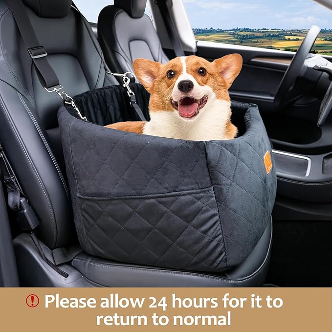 Dog Car Seat for Small/Medium, Memory Foam Dog Booster Car Seats with Thick Cushion for Dogs Under 30lbs, Detachable Washable Pet Travel Bed with Storage Pockets & 2 Safety Belt