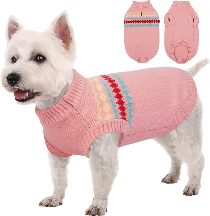 Kuoser Dog Sweater, Dog Sweaters for Small Dogs Male, Knitted Christmas Dogs Sweater, Fall Winter Puppy Apparel Pet Pullover Sweatshirt Outfits for Chihuahua, Bulldog, Dachshund, Pug, Yorkie, Pink S