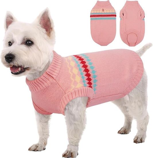 Kuoser Dog Sweater, Dog Sweaters for Small Dogs Male, Knitted Christmas Dogs Sweater, Fall Winter Puppy Apparel Pet Pullover Sweatshirt Outfits for Chihuahua, Bulldog, Dachshund, Pug, Yorkie, Pink S