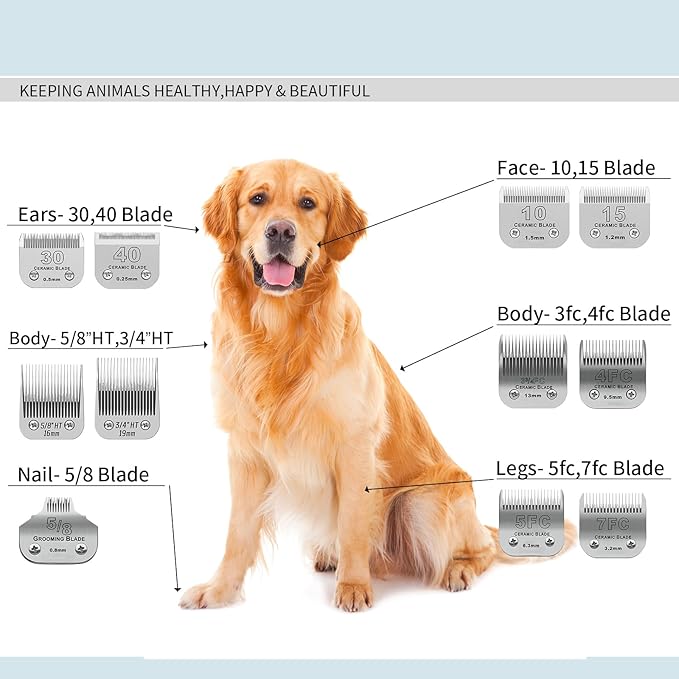 Detachable Pet Dog Grooming Clipper Ceramic Blades,Compatible with Size 3-3/4FC Cut Length 1/2"(13mm),Compatible with Oster A5,Wahl KM10 Series Clippers