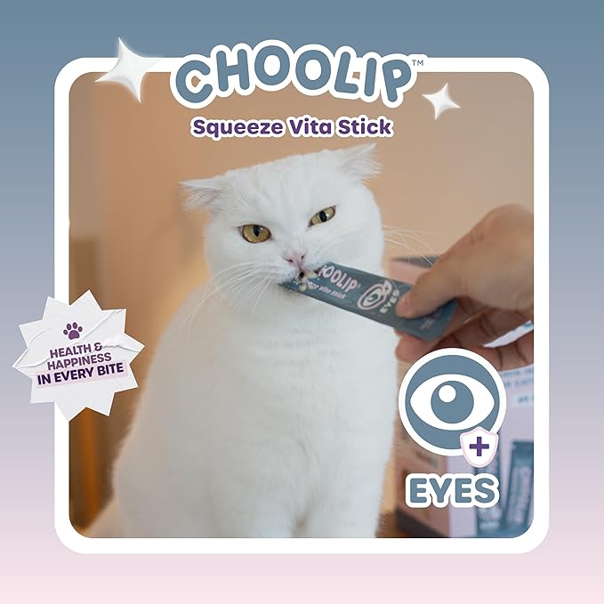 Choolip Squeeze Vita Stick Lickable Cat & Dog Treats – 14 Sticks (2×7 Value Bundle) Eye Support, Creamy Grain-Free Puree with Lutein, Astaxanthin, Omega 3 & Vitamin E for Vision & Ocular Health