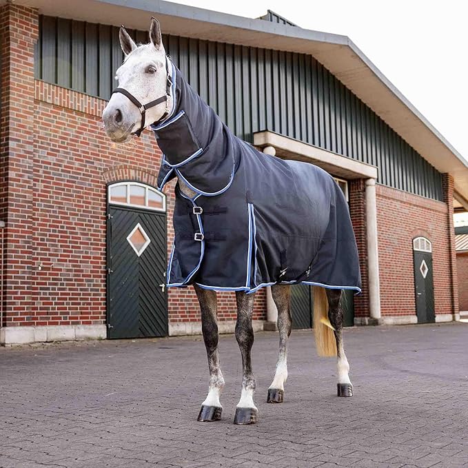 HORZE Glasgow Heavy Weight Winter Turnout (400g Fill) | Waterproof Combo Horse Blanket with Neck Cover - Dark Blue - 75 in
