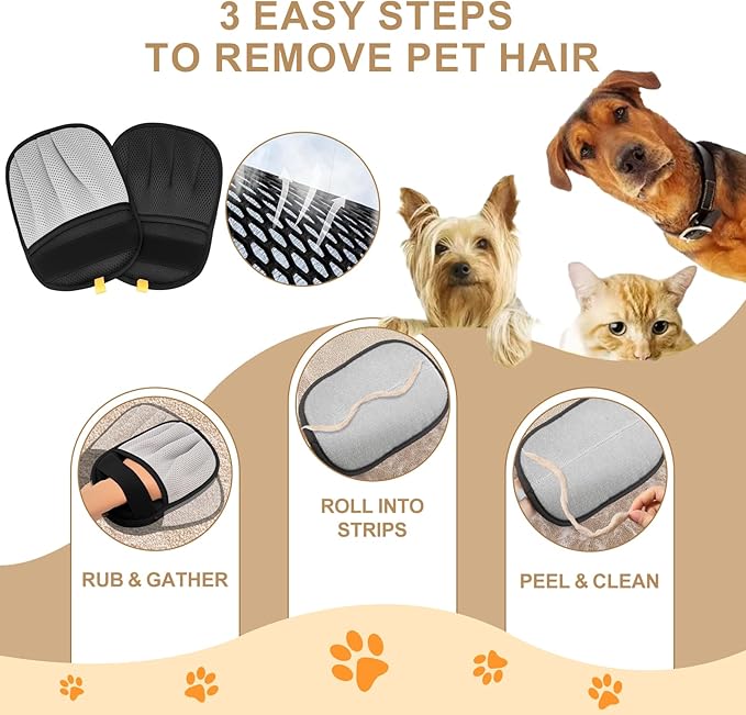 LAVORA Cat and Dog Hair Removal Products, Five-Finger Electrostatic Pet Hair Removal Glove, Reusable Magic Brush Fur Remover for Laundry, Couch & Home Use (Gray)