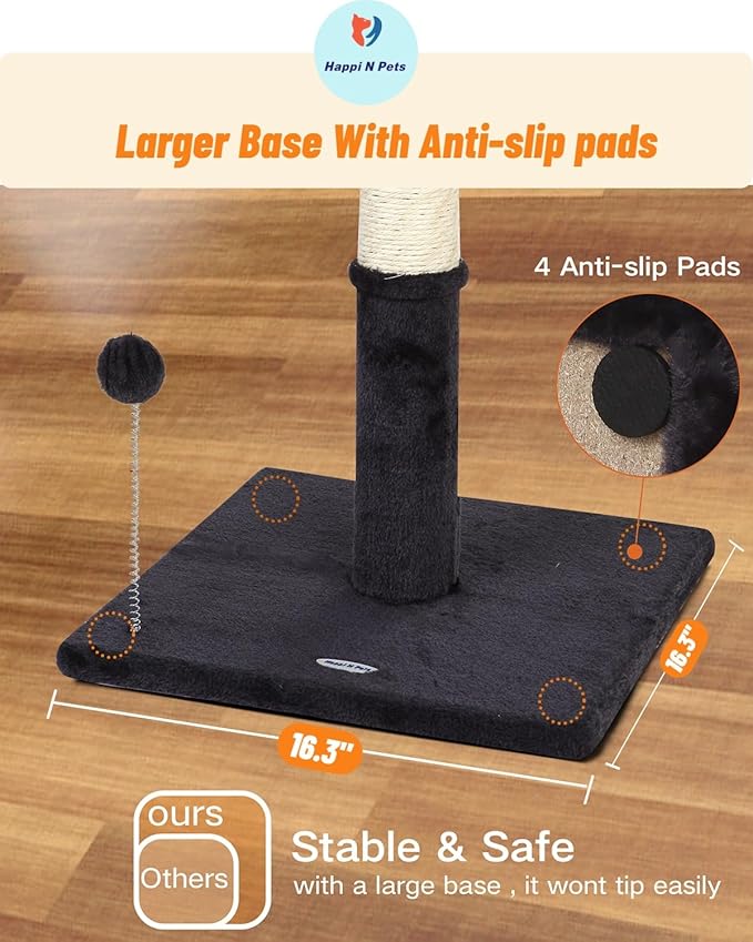 Happi N Pets 26" Cat Scratching Post with Platform, Sisal Cat Trees Tower for Indoor Cats, Featuring with Hanging Balls & Cozy Cat Perch, Stable Cat Scratch Posts for Kittens-Smoky Gray