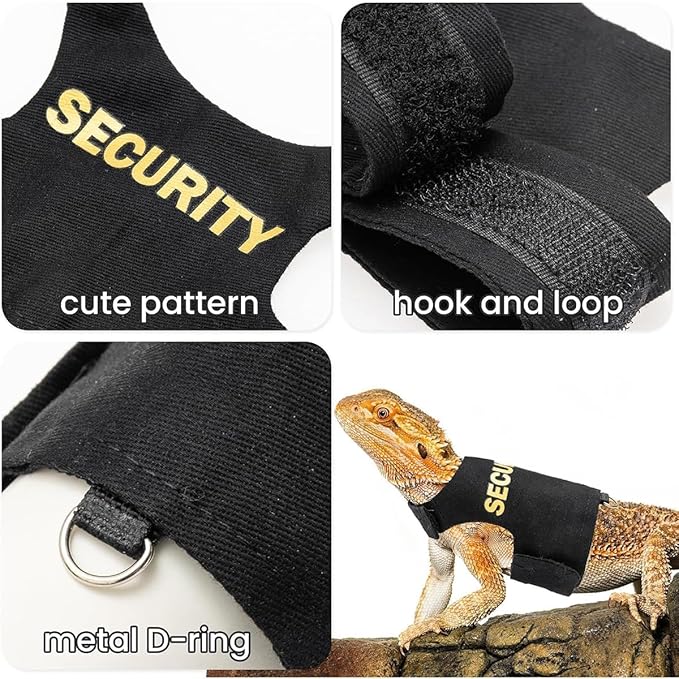 Bearded Dragon Carrier Backpack with Security Printing Harness Set, Reptile Lizard Travel Carrier (Black, Mommy Harness)