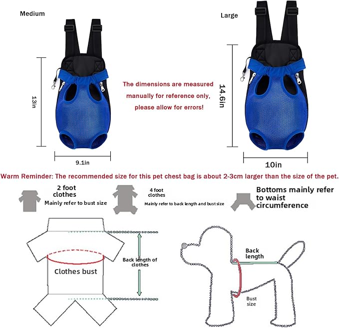 Pet Carrier Backpack, Adjustable Pet Front Carriers for Small Medium Dogs Cats 5-18 Lbs, Legs Out, Dog Cat Carrier Backpack for Hiking,Camping,Traveling,Cycling (Blue, Medium（Fit:5-10lb）)