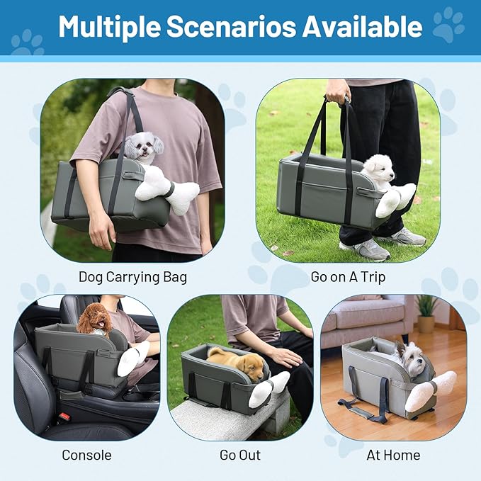 Center Console Dog Car Seat for Small Dogs Puppy Pet Booster Seat for Car PU Leather Travel Pet Car Carriers for Cat with Adjustable Safety Belt Support Pet up to 11lbs