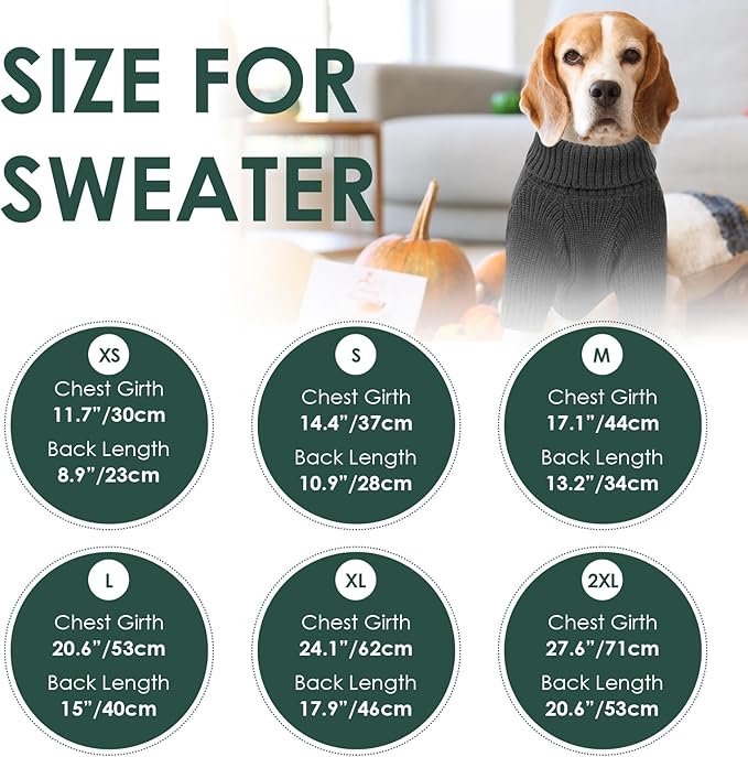 SUNFURA Dog Sweater, Christmas Sweaters for Large Dogs, Solid Color Dog Pullover for Fall Winter, Warm Sweatshirt Knit Turtleneck for Corgi, French Bulldog, Grey L