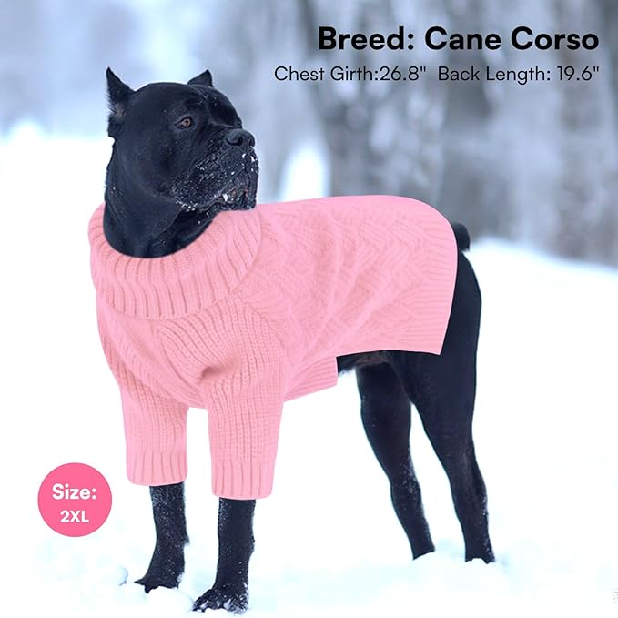 SUNFURA Dog Sweater Large Size Dogs, XL Dog Sweaters for Winter, Extra Large Breeds Girl Boy Pullover, Pet Knitted Knitwear Fall Sweatshirt for Pitbull, Labrador Retriever, Pink X-Large