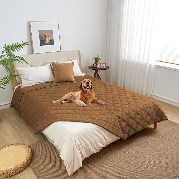 fuguitex Waterproof Dog Blanket Reversible for Small Dogs Resistant Leakproof Washable Couch Cushion Bed Protector Cover for Indoor Furniture Pet Friendly（82"*102",Brown+Brown