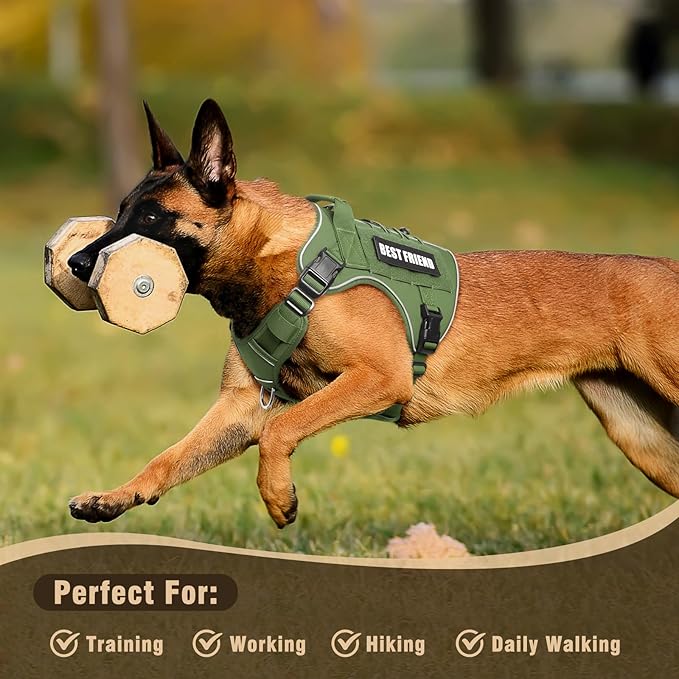 Tactical Dog Harness for Large Dogs,No Pull Military Dog Vest with Handle,Reflective Heavy Duty Pet Harness for Walking Hiking Training Green L