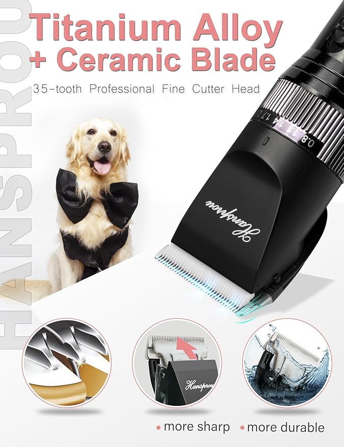 Dog Grooming Clippers, Upgraded 36V Heavy Duty Pet Clippers, Professional Dog & Cat Shaver for Thick Coat, Corded Pet Hair Trimmer with Guard Combs & Brush