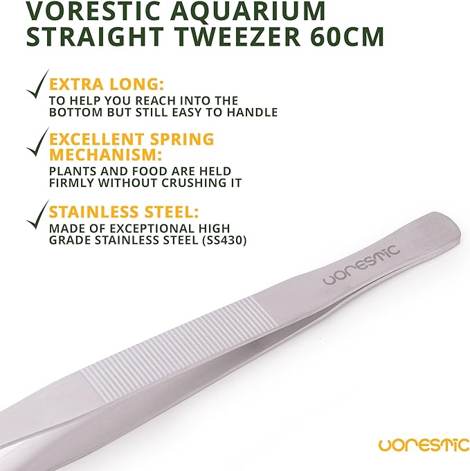 VORESTIC Heavy Duty Aquarium Tweezers Extra Long 23.6 Inch Straight, Long Tweezers for Terrarium, Aquarium Tongs