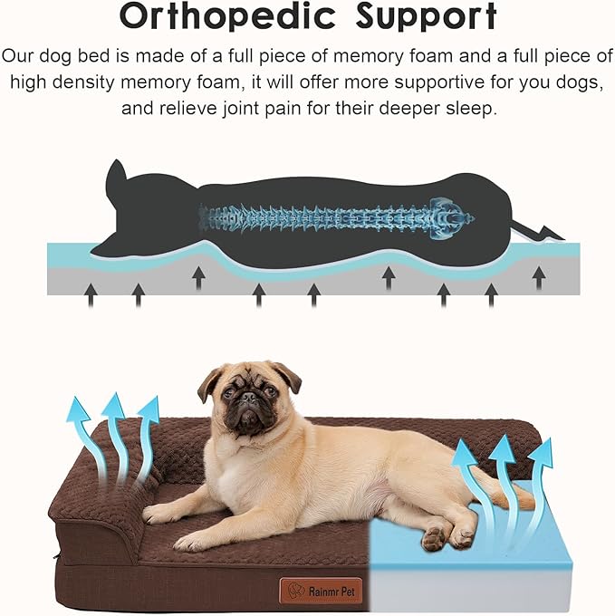 Orthopedic Dog Bed Medium Size Dog, Memory Foam Pet Bed for Small and Medium Dogs, Washable Removable Cover, Nonskid Bottom, Waterproof, 30x20x6 Inches, Brown Grey