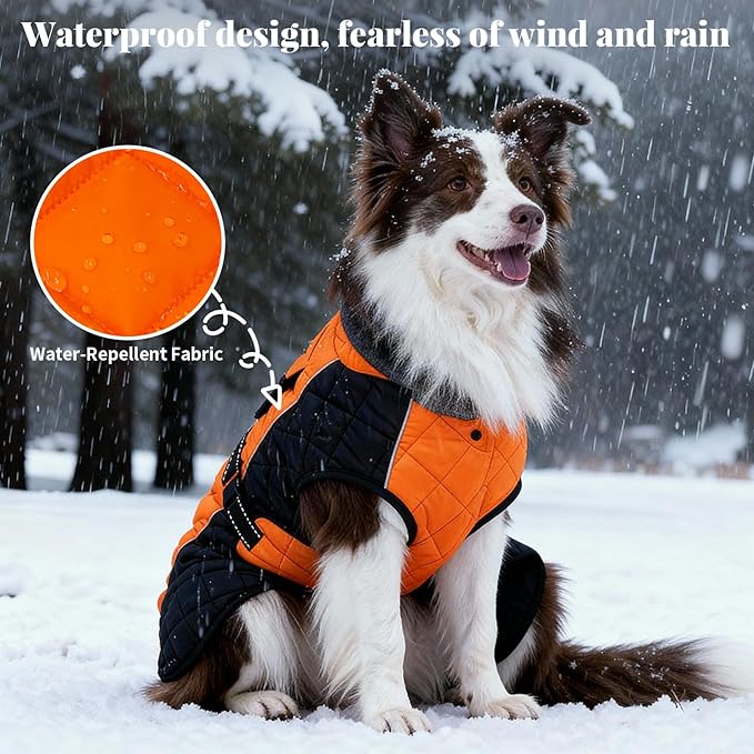 Dog Coat Dogs Winter Coat- Fleece Lined,Water-Resistant,Convertible Collar,Back Reflective Strip&Easy to Wear for Outdoor Walking Dog-Jacket(Orange, XX-Large)