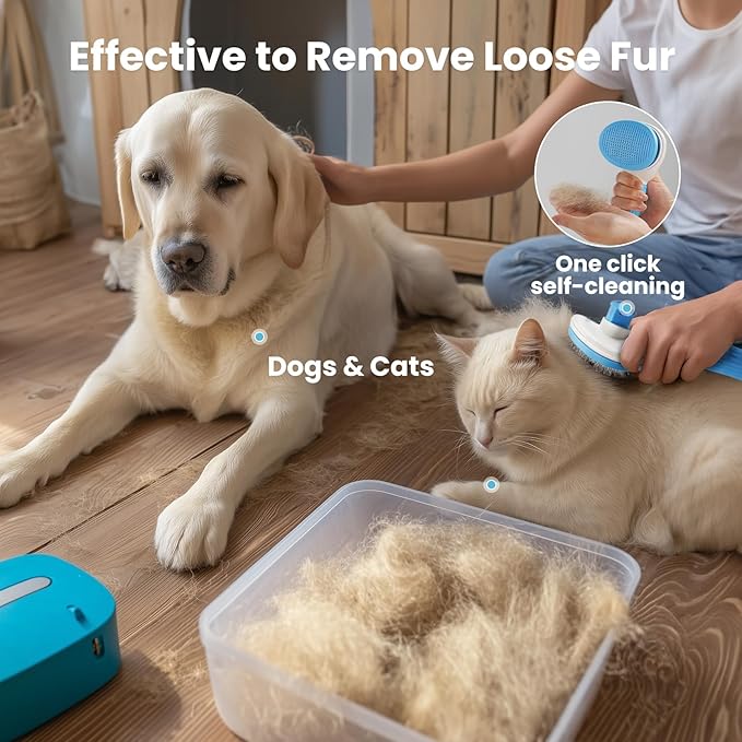 Analan 3-in-1 Pet Hair Remover & Grooming Set for Dogs & Cats – Self-Cleaning Brush for Shedding, Cat Brush, Metal Fur Remover for Couch Carpet & Car, and Rubber Tool for Clothes & Bedding