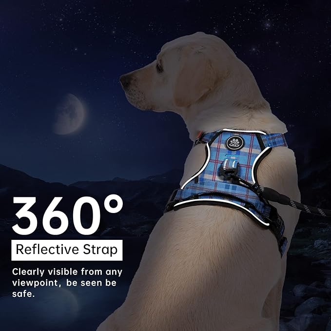 IVY&LANE No Pull Dog Harness with Leash Set, Reflective No Choke Pet Vest,Adjustable Oxford Dog Vest Harness with Easy Control Handle for Medium Lagre Dogs (Checkered Blue,M)