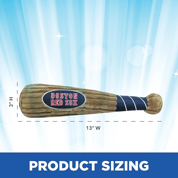 MLB Boston Red Sox Baseball Bat Toy for DOGS & CATS. Soft Corduroy Plush Dog Toy with Inner SQUEAKER, MLB Chew Toys for Dogs or Cats. Durable Fun Interactive Dog Toy with Team Names and Logo