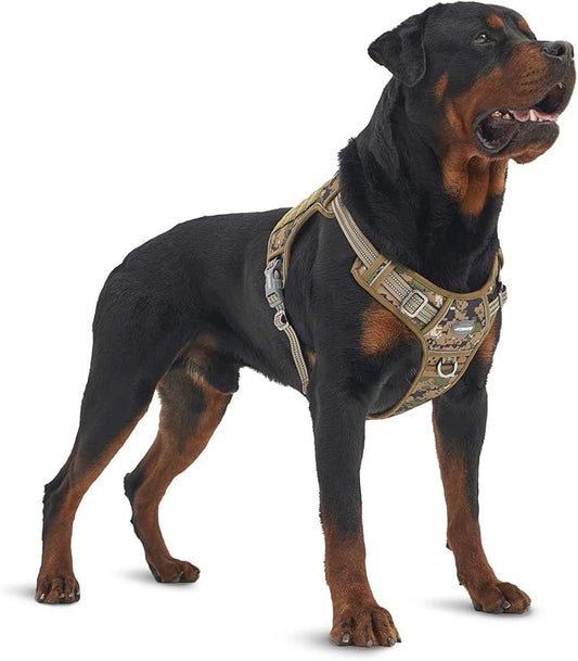 Auroth Tactical Dog Harness for Large Dogs No Pull Adjustable Pet Harness Reflective K9 Working Training Easy Control Pet Vest Military Service Dog Harnesses Woodland Camo XL