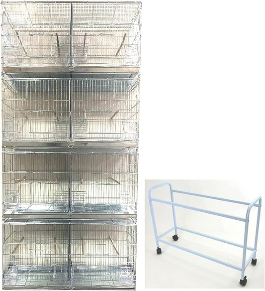 Combo: Galvanized Zinc Plated Stack & Lock Breeder Bird Flight Cage Breeding Nest Door Removable Divider with Rolling Stand (26.5"x11"x15"H-LOT-4-STAND, Galvanized Zinc Plated)