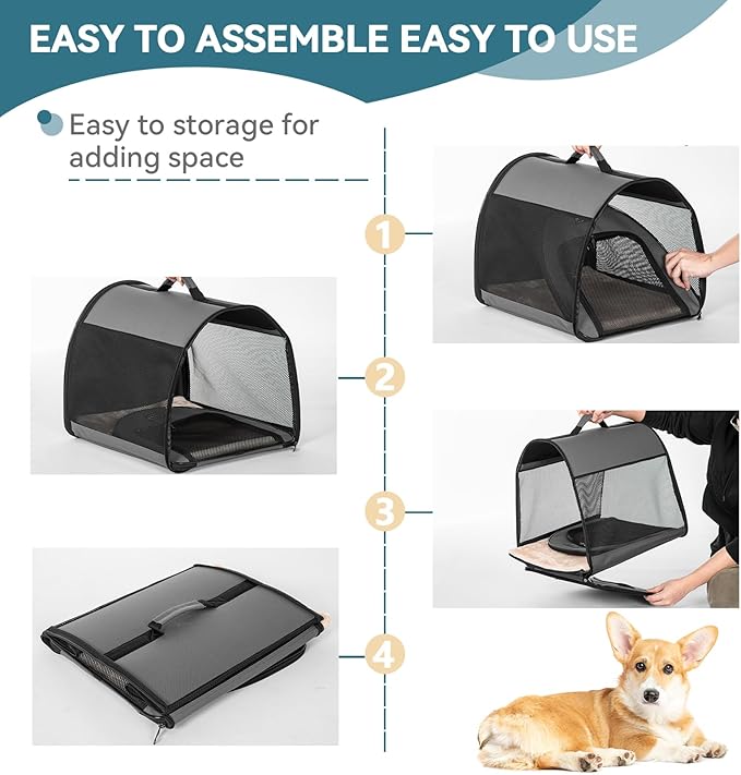 PETSFIT Soft Dog Crate, Dog Crate Travel - 30 Inch Lightweight, Roomy, Easy to Set Up, Sturdy Portable Dog Kennel with Thick Mat, Grey