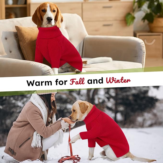 Queenmore Dog Sweater Large Breeds, Dog Christmas Sweater, Turtleneck Knitted Pullover Xmas Doggie Clothes Sweatshirt, Long Sleeve Warm Pet Sweaters, XL Pet Sweater, Red XL