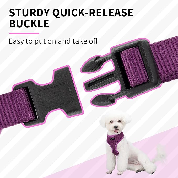 AIITLE Small Dog Harness, Triple-Layer Breathable Mesh, Adjustable Fit & Reflective Design, Choke-Free Over-The-Head Vest for Indoor/Outdoor Use, Perfect for Maltese, Chihuahua (S, Purple)