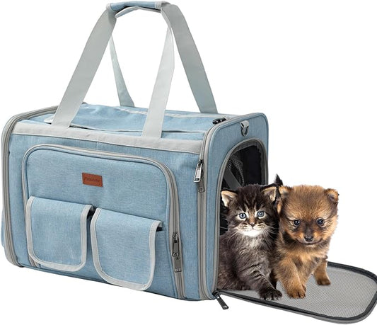 Cat Carriers Blue Soft Dog Carrier Airline Approved Puppy Expandable Bag,Softsides,Expanded,Rabbit Bunny Pets Travel Bag Small Animals Outdoor Carry Kennel