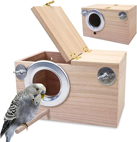 PINVNBY Parakeet Nesting Box Bird House for Cage Wood Mating Box Bird Breeding Box for Lovebirds, Cockatoo, Budgie, Finch, Canary Small and Medium Sized Birds (XL: 13.3 x 7.8 x 7.08 inch)