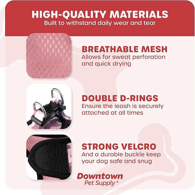 Downtown Pet Supply Step-in Dog Harness – No Pull, Adjustable Padded Mesh with Reflective Trim, Secure Buckle Strap – Comfortable & Breathable Small Dog Harness, Small, Pink Camo