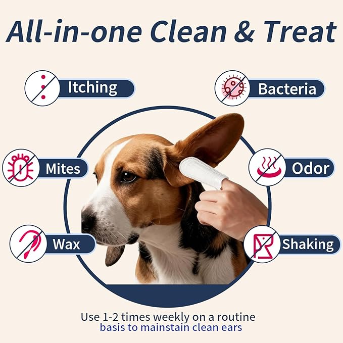MIOSSZI 250ct Dog Ear Cleaner - Finger Wipes for Dogs & Cats Ear Wipes for Itch Relief Remove Wax & Odor, Dog Teeth Cleaning Wipes-Dog Ear Finger Wipes